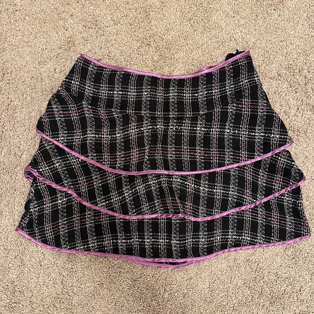 Plaid Ruffle Skirt - Black and Purple